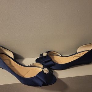 Navy Blue Nina Peeptoe Satin Shoes